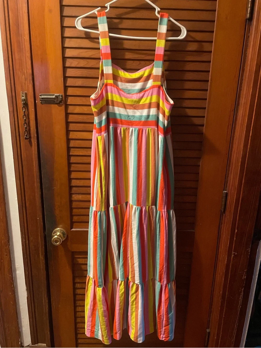 J. Crew Rainbow Striped Tiered Maxi Dress